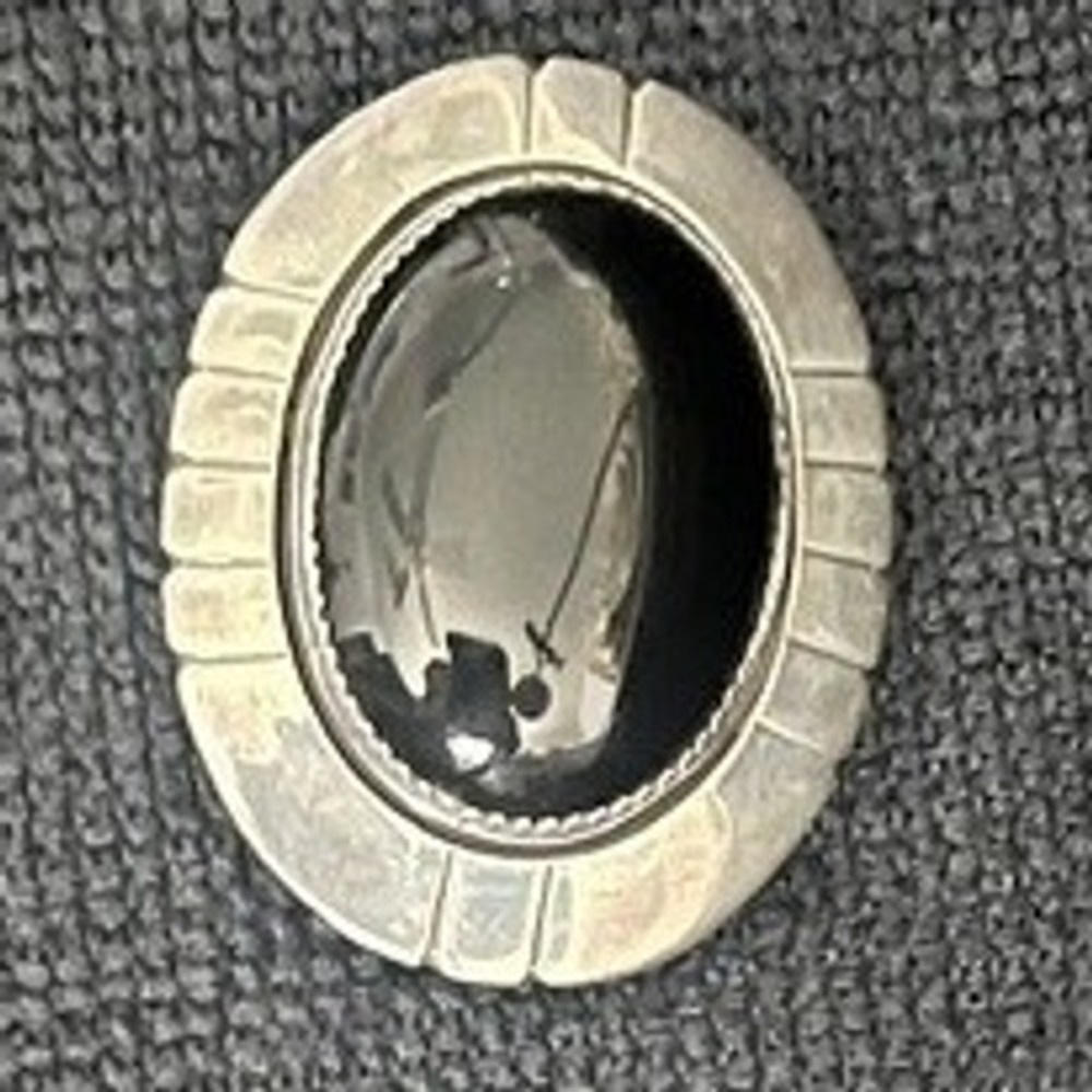 Vintage Sterling Silver Onyx Brooch Pendant Bolo Slide READ 15.5g 1.75"